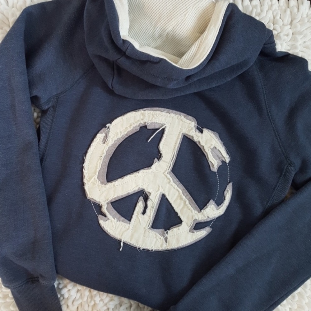 Navy Blue Full Zip Hoodie With ☮️